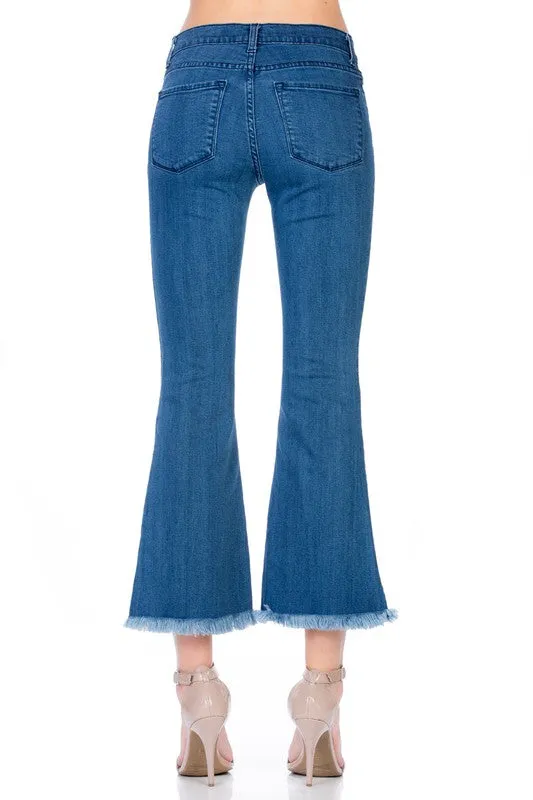 Mid-Rise Crop Flare Leg Denim Ankle Jeans pants