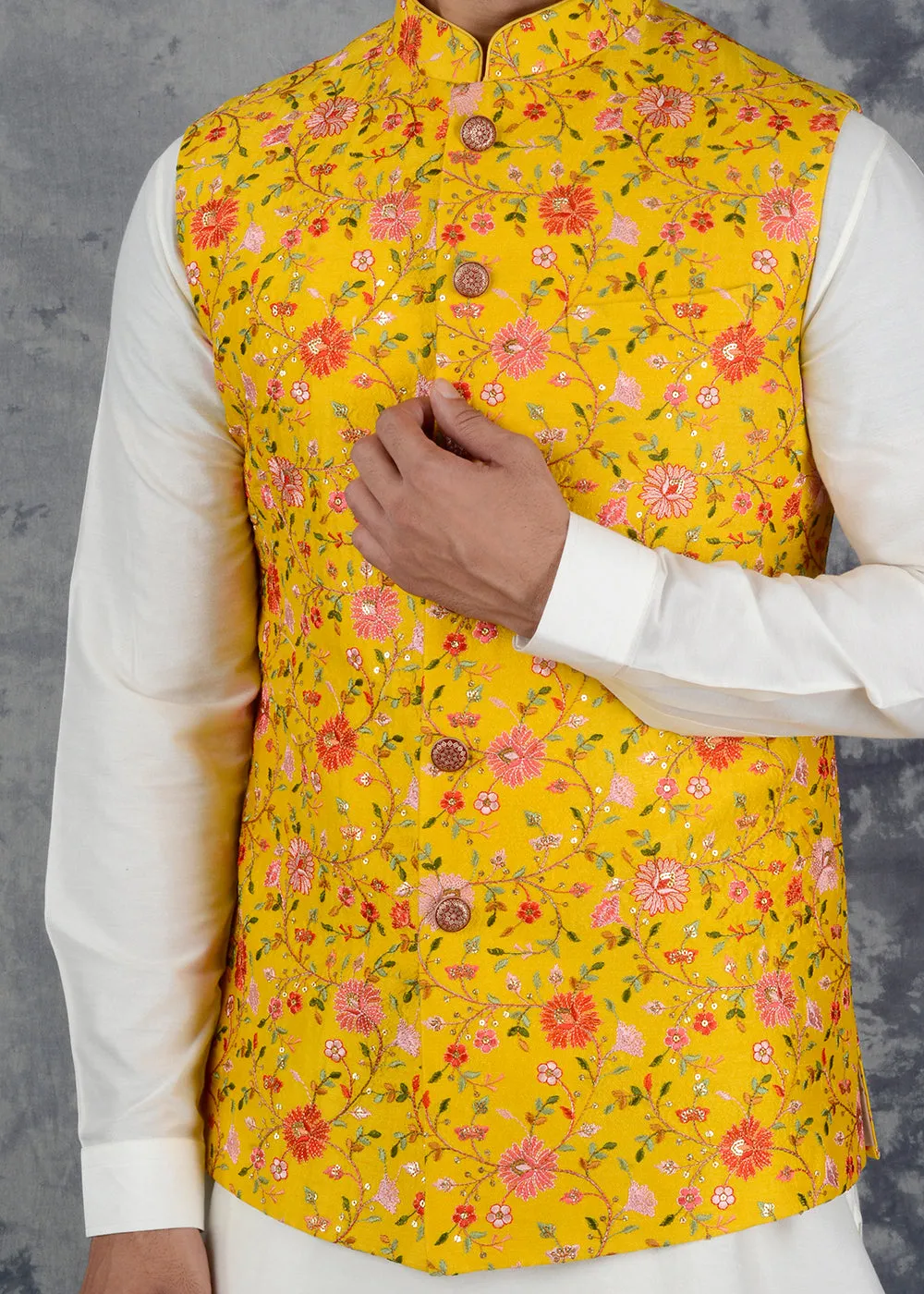 Mustard Yellow Bandhgala Jacket | Siddhesh Chauhan