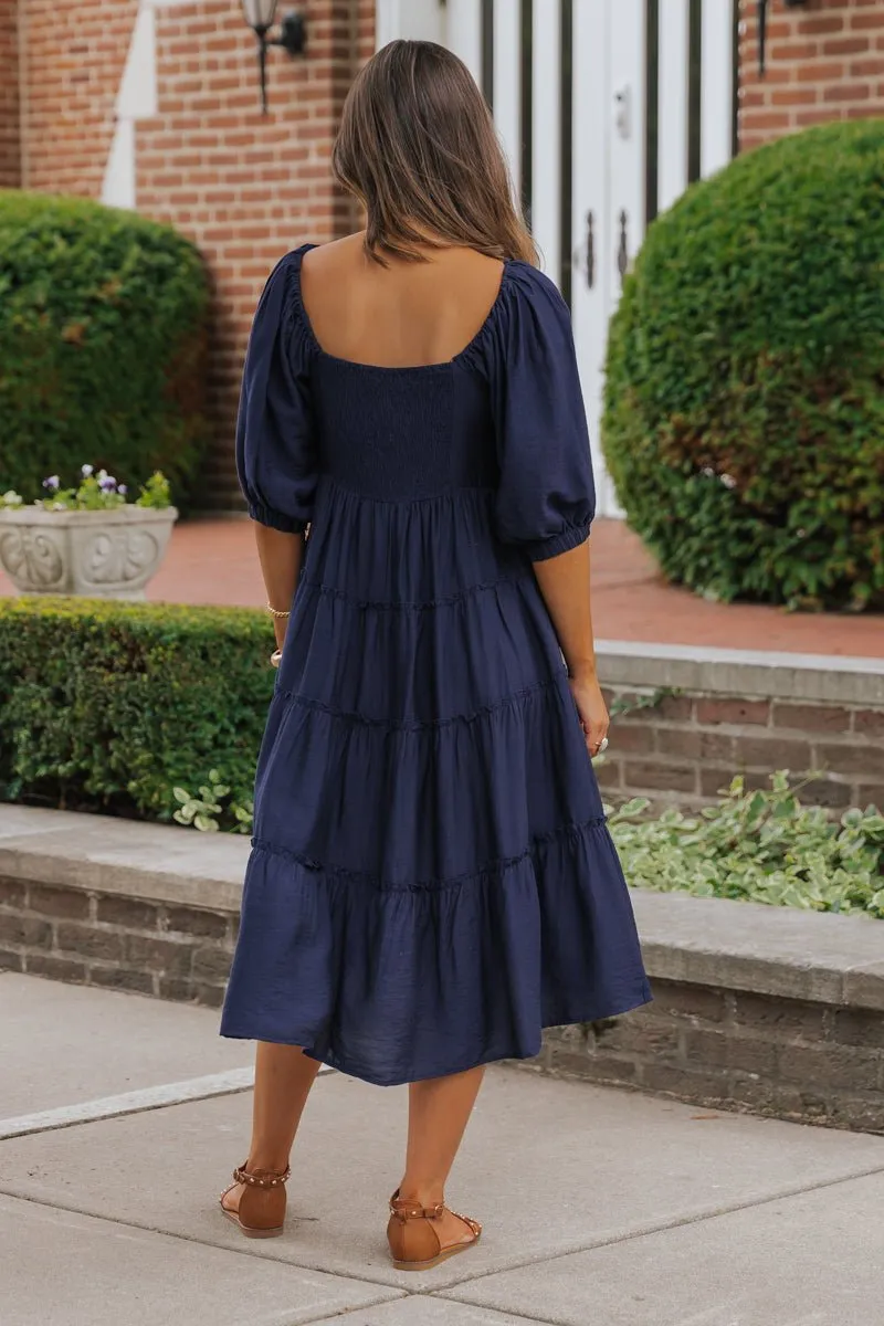 Navy Sweetheart Tiered Midi Dress - FINAL SALE