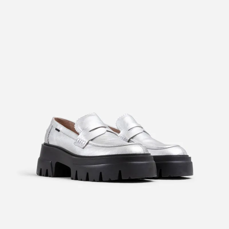 O Tizz Matt Silver Chunky Loafers