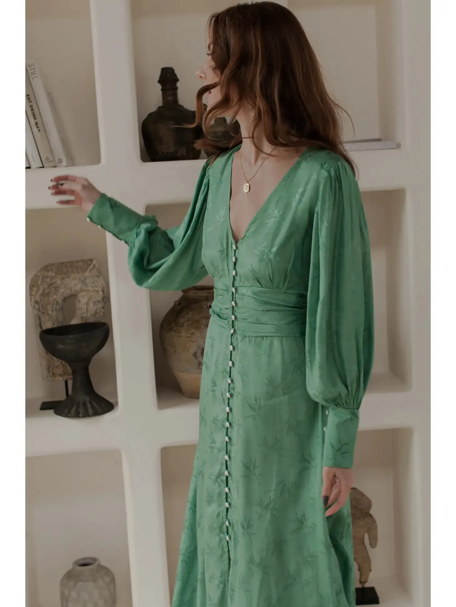 Odette  Button Down Long Sleeve Midi Dress - Final Sale Item