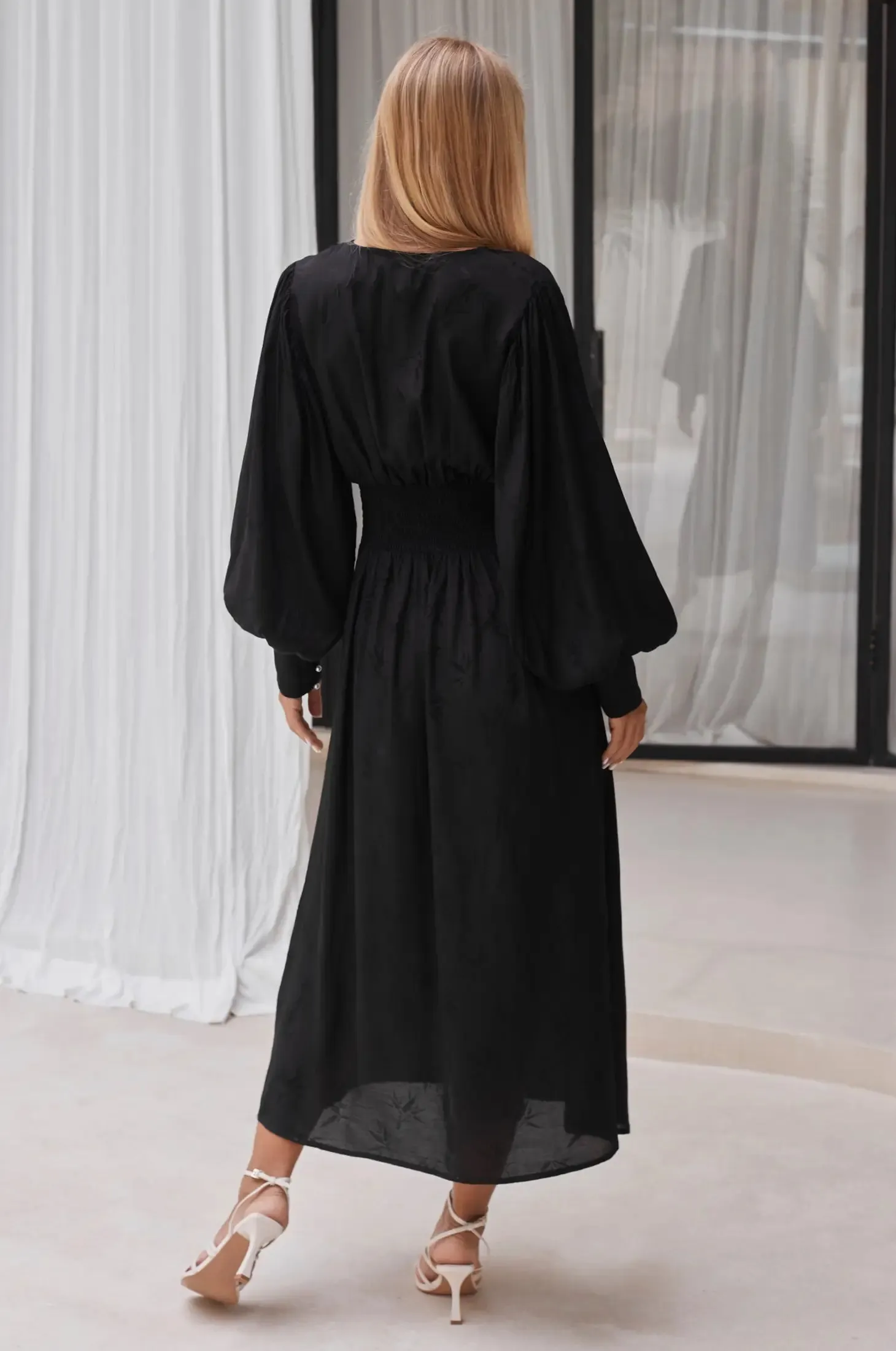 Odette  Button Down Long Sleeve Midi Dress - Final Sale Item