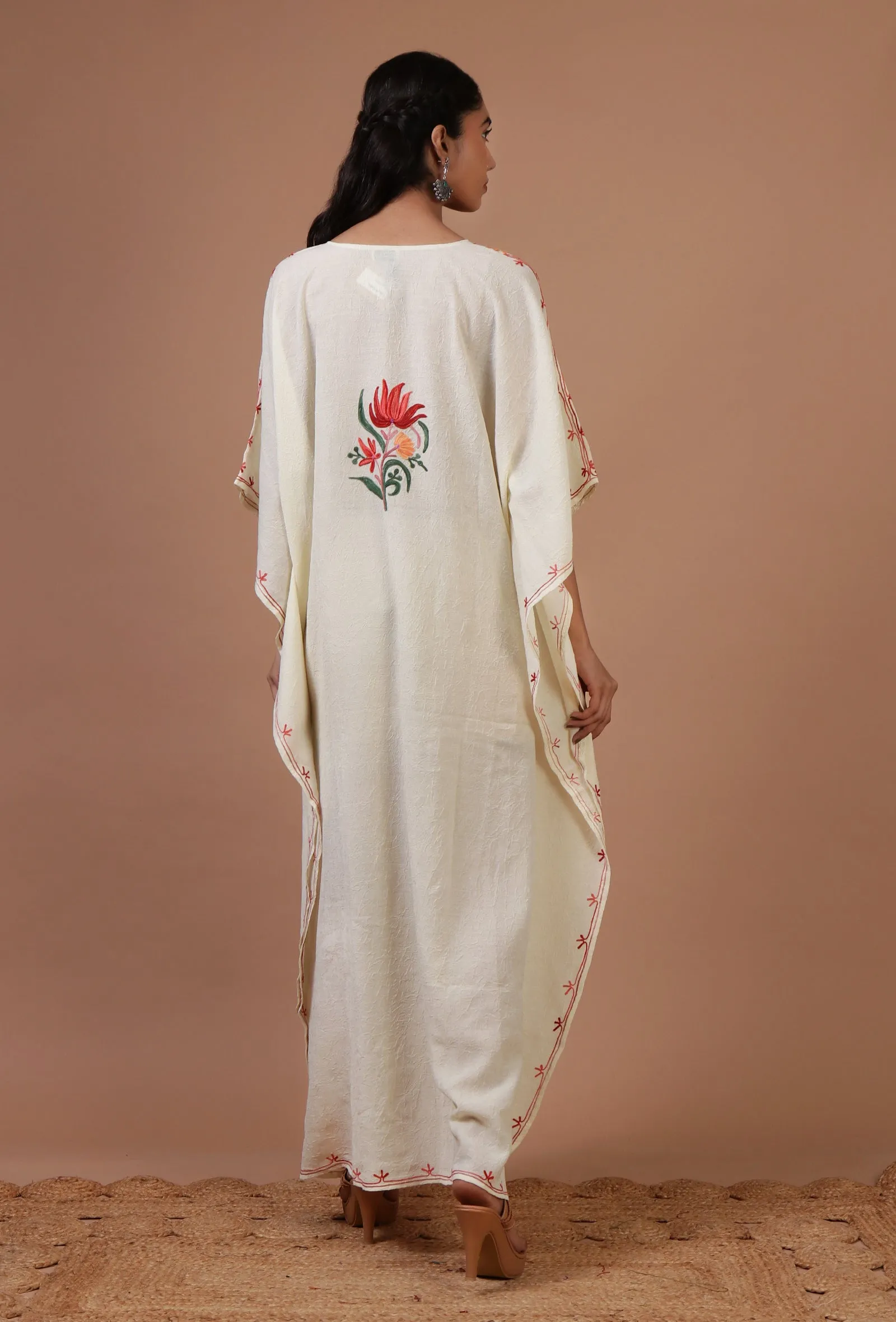 Off-White Silk Ari Embroidered Kaftan- Free Size