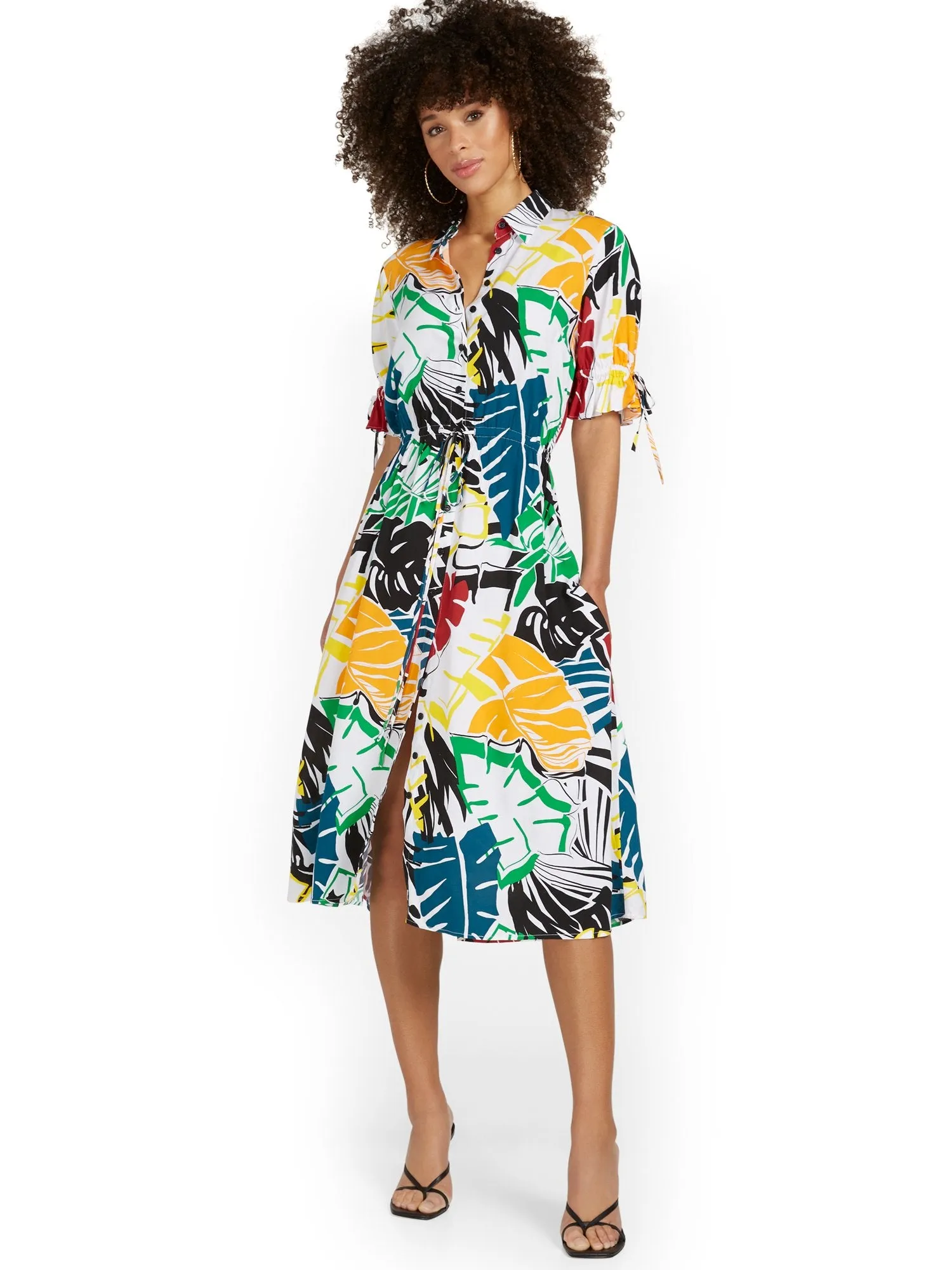 Palm-Print Midi Dress