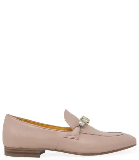 Pink Leather Flat Jeweled Loafer