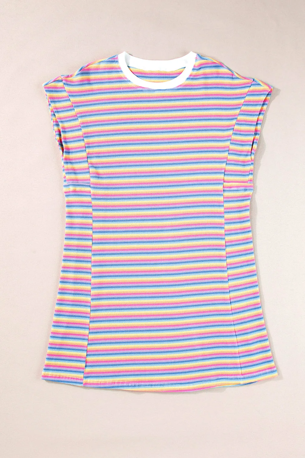 Pink Stripe Crew Neck T Shirt Dress