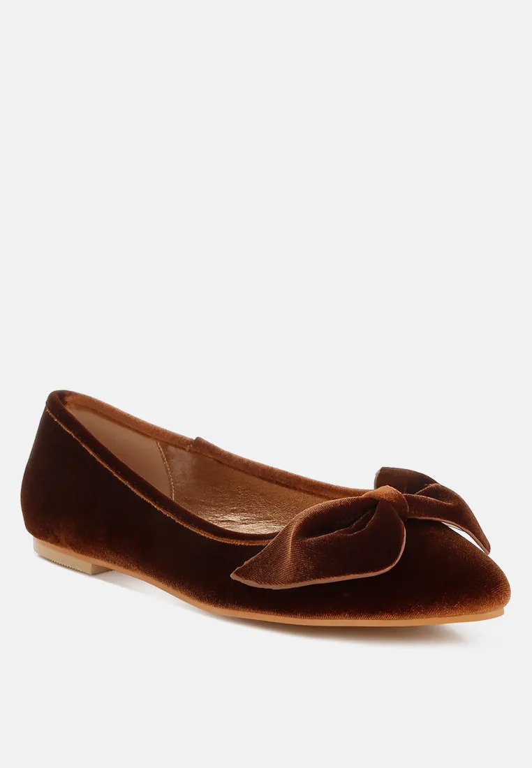 Pothos Luxurious Velvet Bow Ballerinas