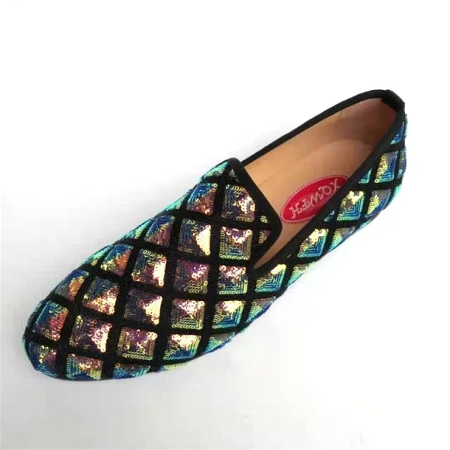 PU Leather Sequined Cloth Loafers