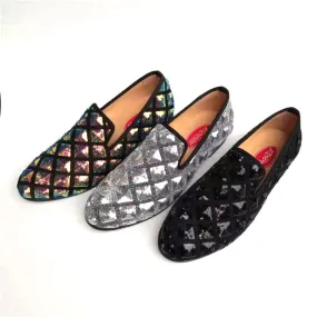 PU Leather Sequined Cloth Loafers