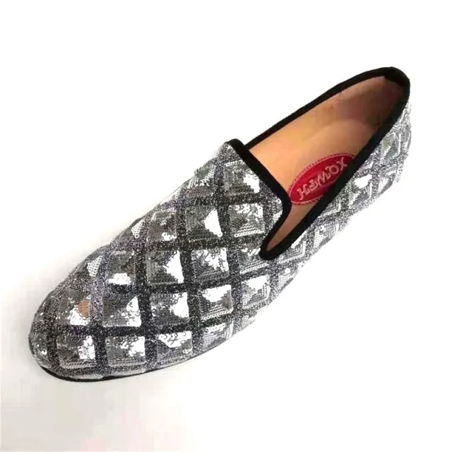 PU Leather Sequined Cloth Loafers