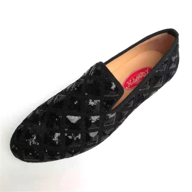 PU Leather Sequined Cloth Loafers