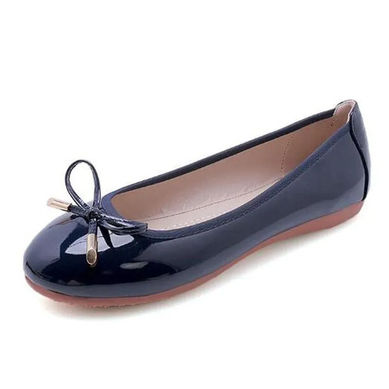 Purpdrank - Size 42/43 Ladies Single Shoes Bowtie Flats Patent Leather Loafers Women Round Toe Roll-Up Shoes Woman Bridesmaid Flats