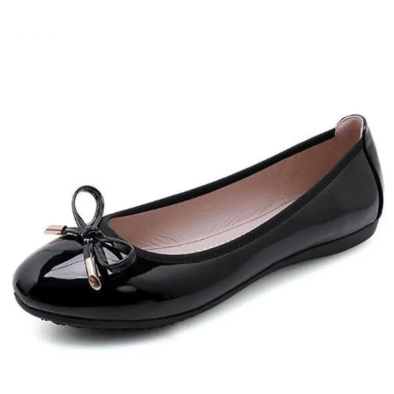 Purpdrank - Size 42/43 Ladies Single Shoes Bowtie Flats Patent Leather Loafers Women Round Toe Roll-Up Shoes Woman Bridesmaid Flats