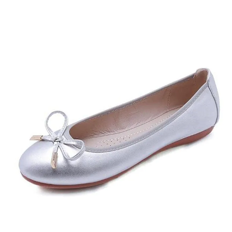 Purpdrank - Size 42/43 Ladies Single Shoes Bowtie Flats Patent Leather Loafers Women Round Toe Roll-Up Shoes Woman Bridesmaid Flats