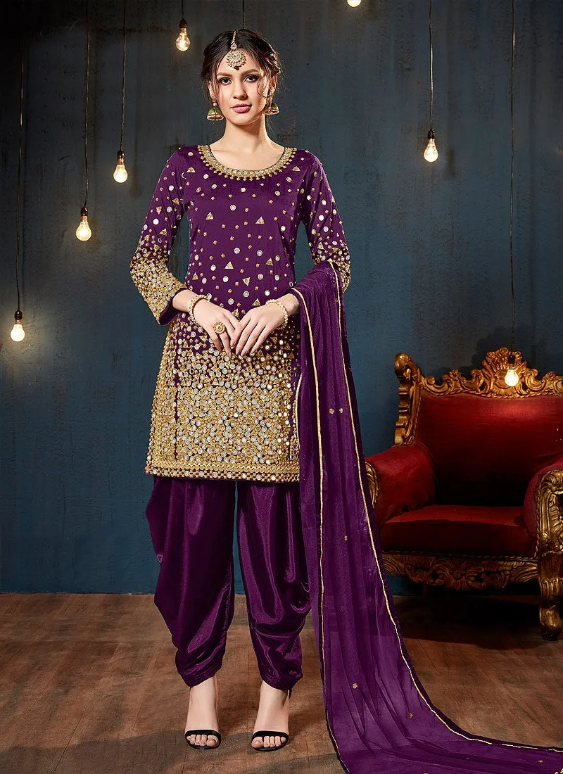 Purple Embroidered Traditional Patiala Suit