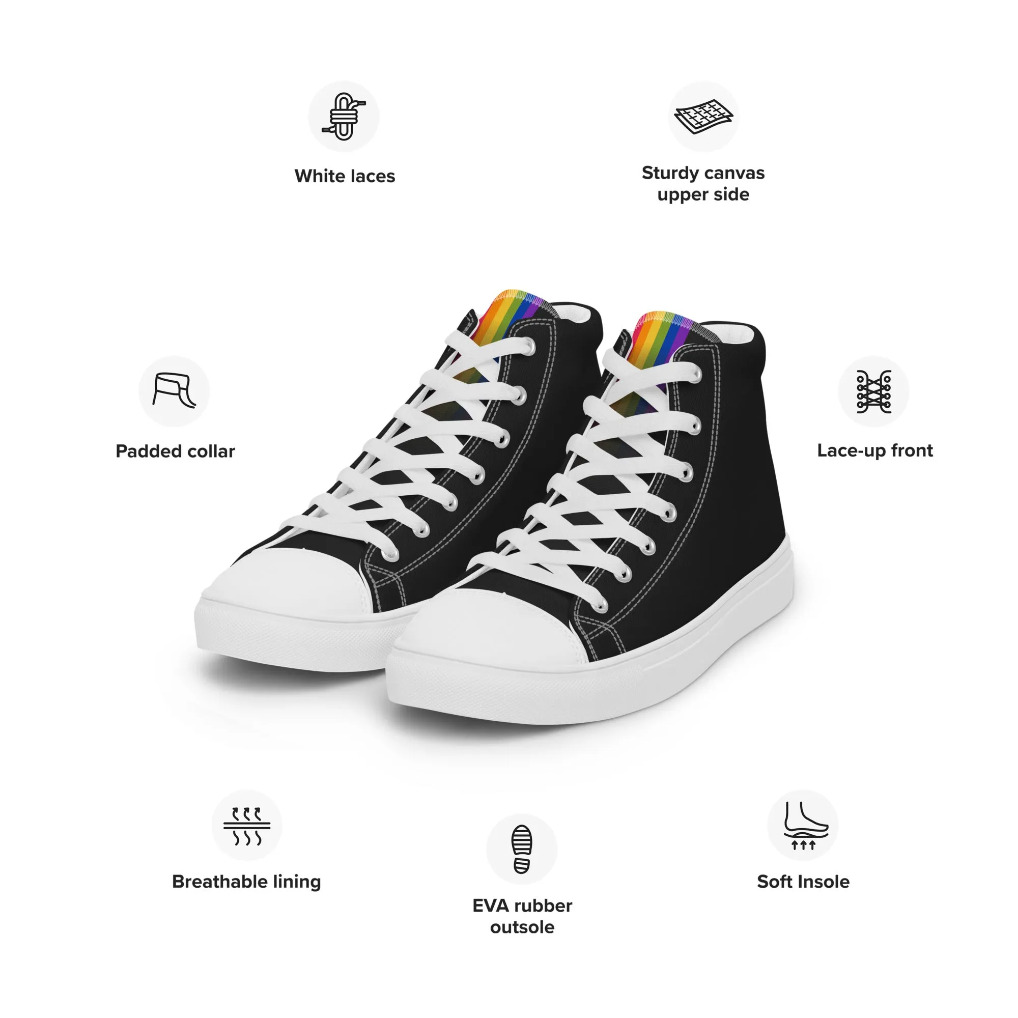 Rainbow Pride Black High Top Trainers (male sizes)