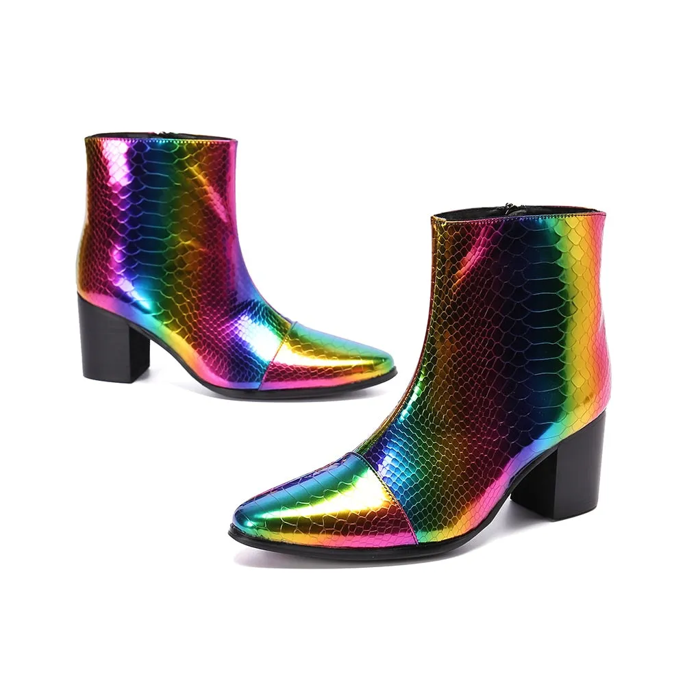 RainbowLux Snakeskin High Heel Leather Dress Loafers