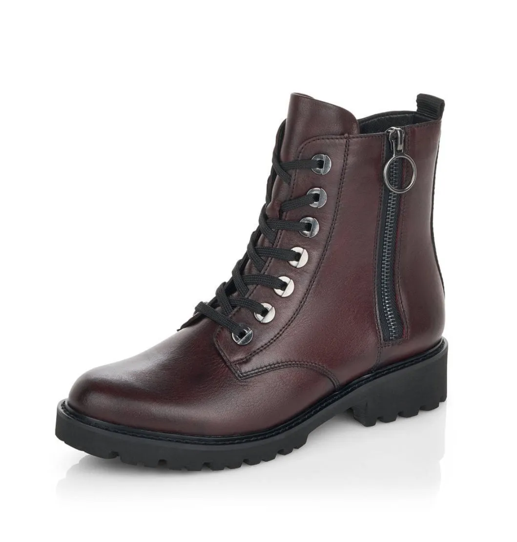 Remonte D8671-35 Odeon Burgundy Leather Lace-Up Ankle Boots