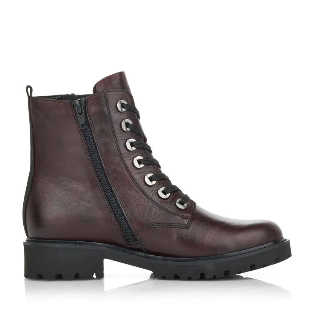 Remonte D8671-35 Odeon Burgundy Leather Lace-Up Ankle Boots