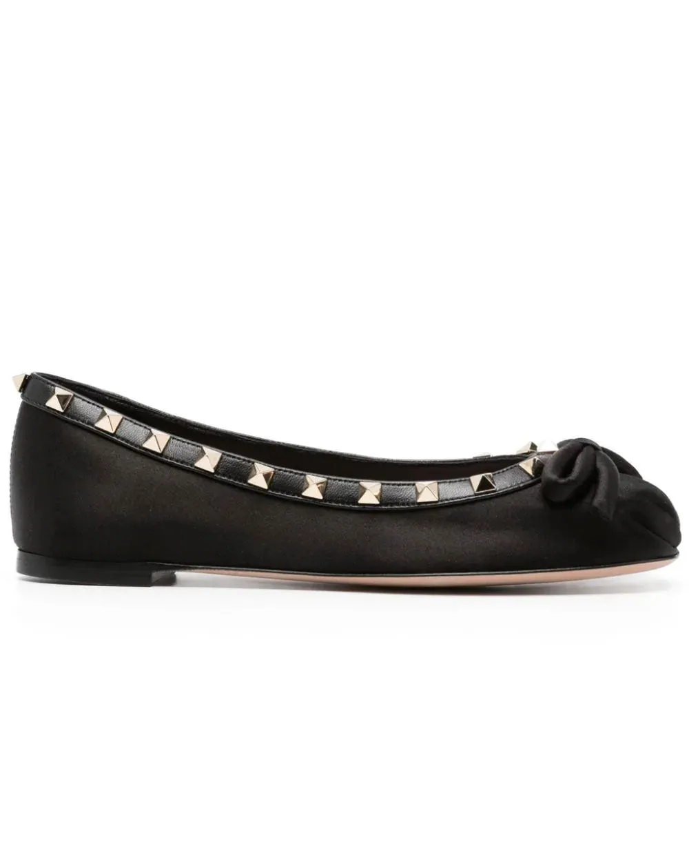 Rockstud Satin Ballerina Flat in Nero