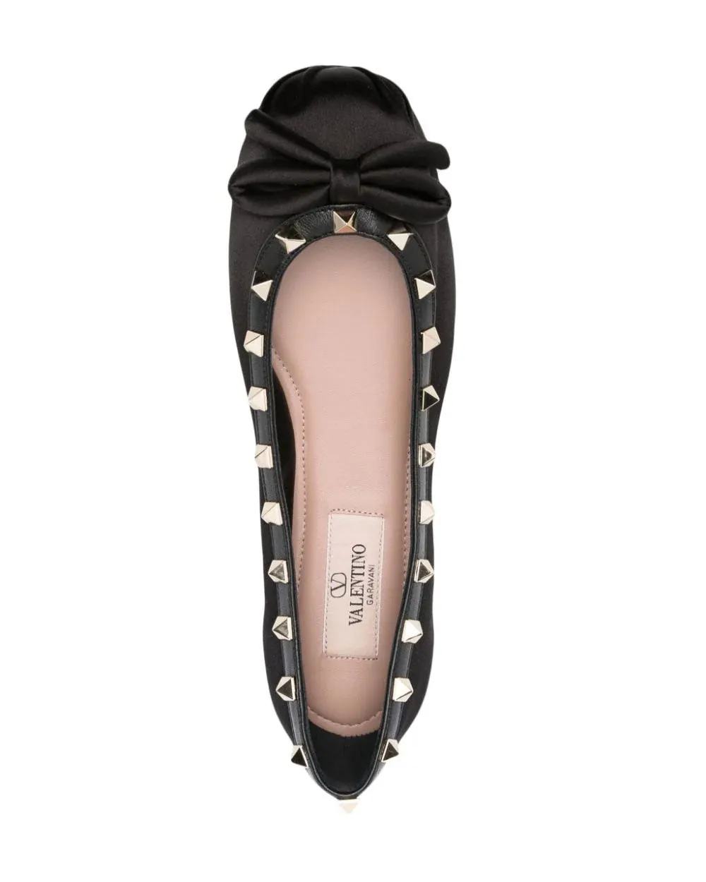 Rockstud Satin Ballerina Flat in Nero