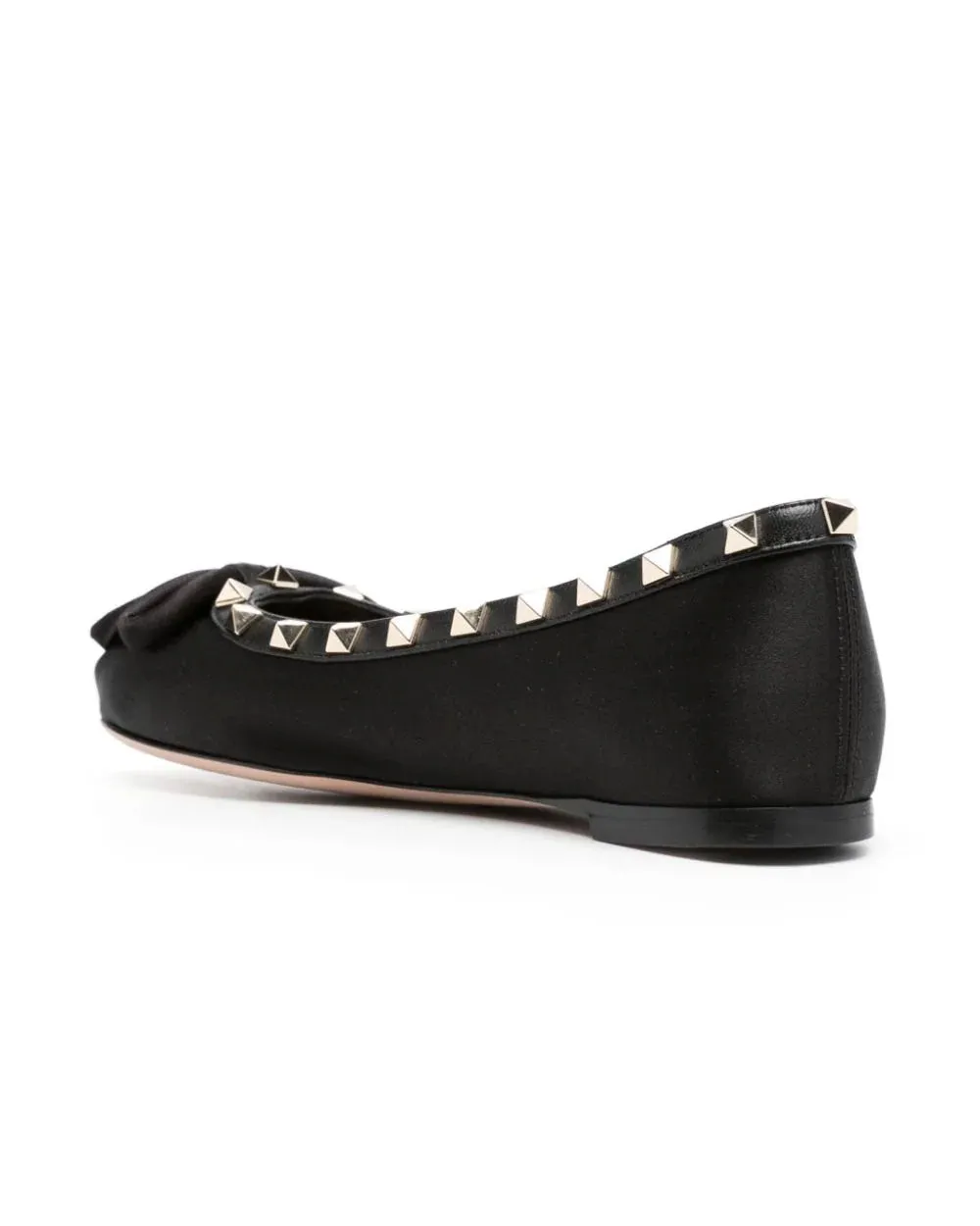 Rockstud Satin Ballerina Flat in Nero