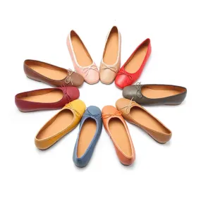 Round Toe Sheepskin Ballerina Shoes Bow-Detail 12 colors