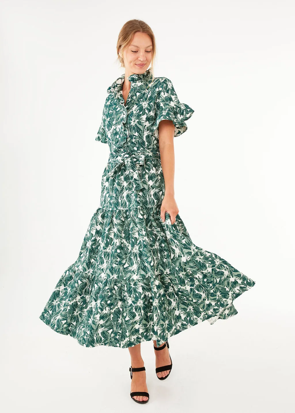 Sadie Maxi Dress Green Hibiscus Jacquard