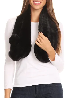 Sakkas Elise Faux Fur Mink Soft Warm Scarf with Pom-Pom