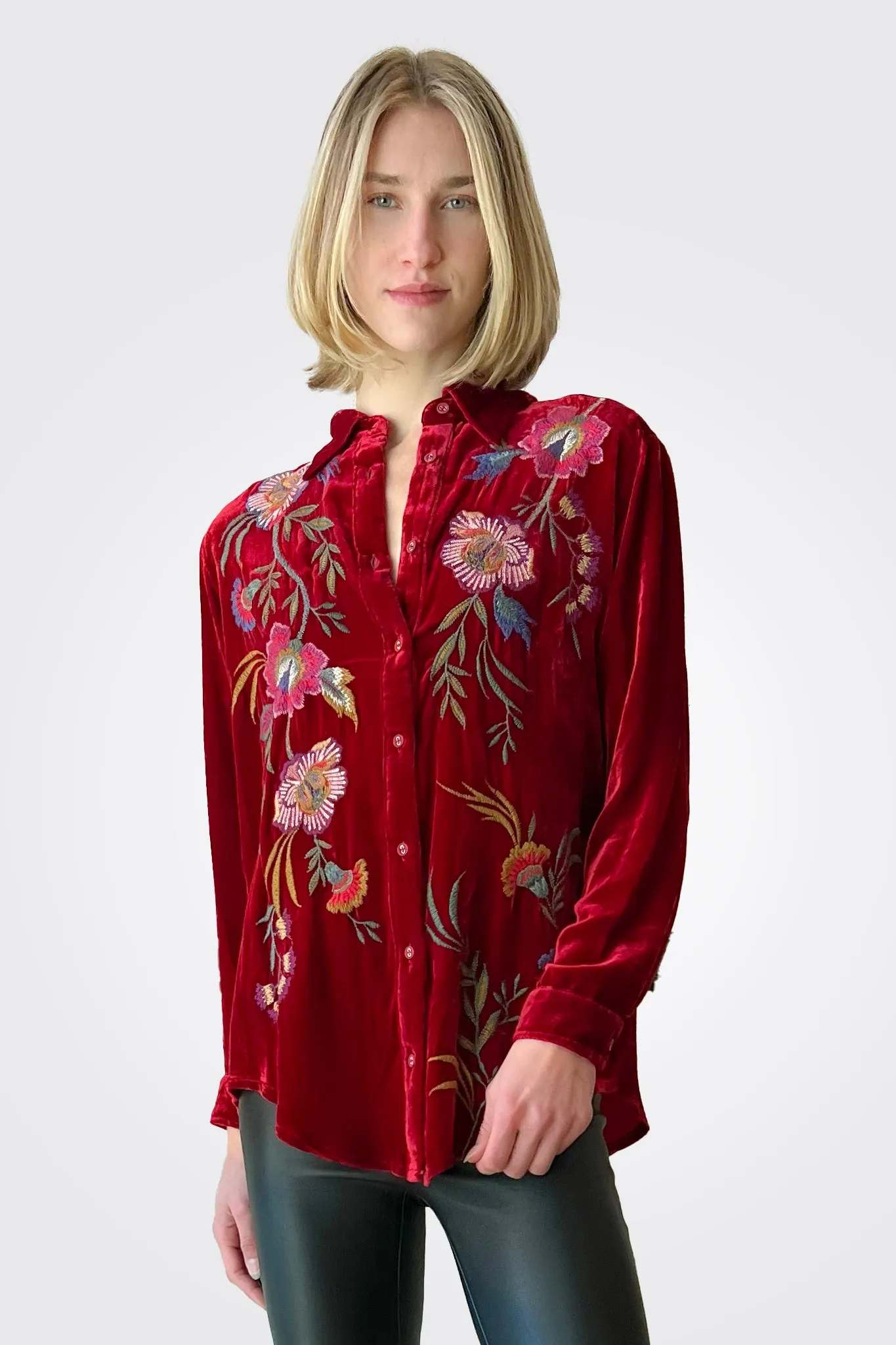 Sidonia Velvet Oversized Shirt - Red