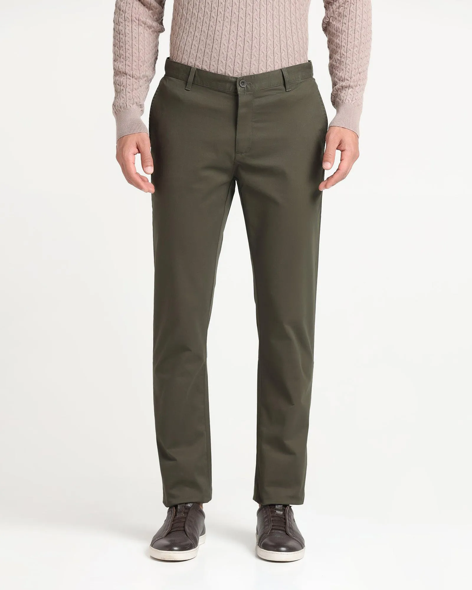 Slim Comfort B-95 Casual Dark Olive Solid Khakis - Lab