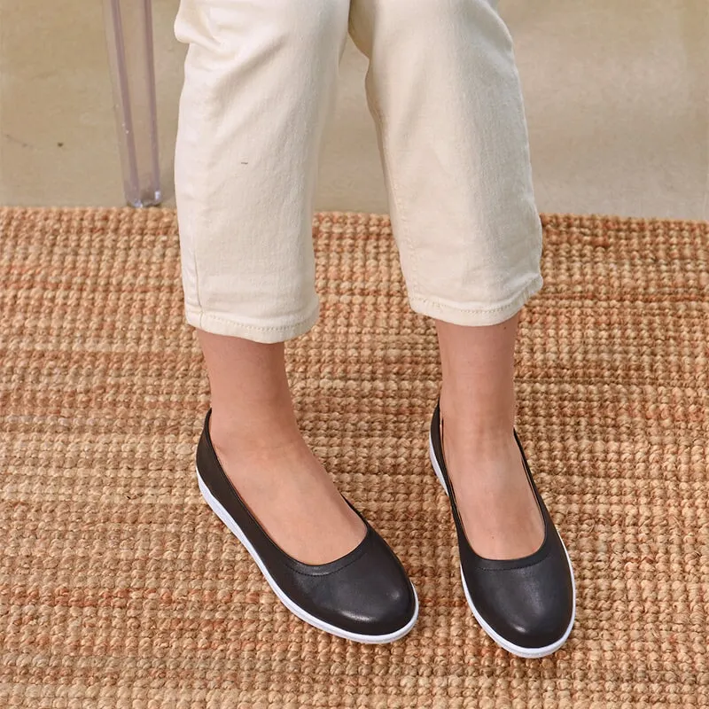 Soft Leather Flat Slip on Loafers for Women Handmade in Blue/Black