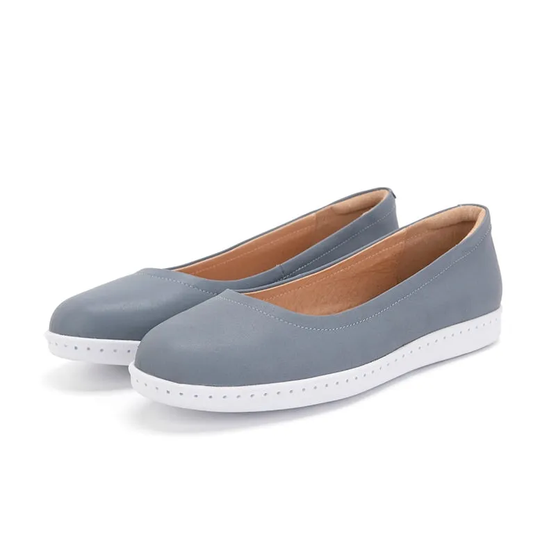 Soft Leather Flat Slip on Loafers for Women Handmade in Blue/Black