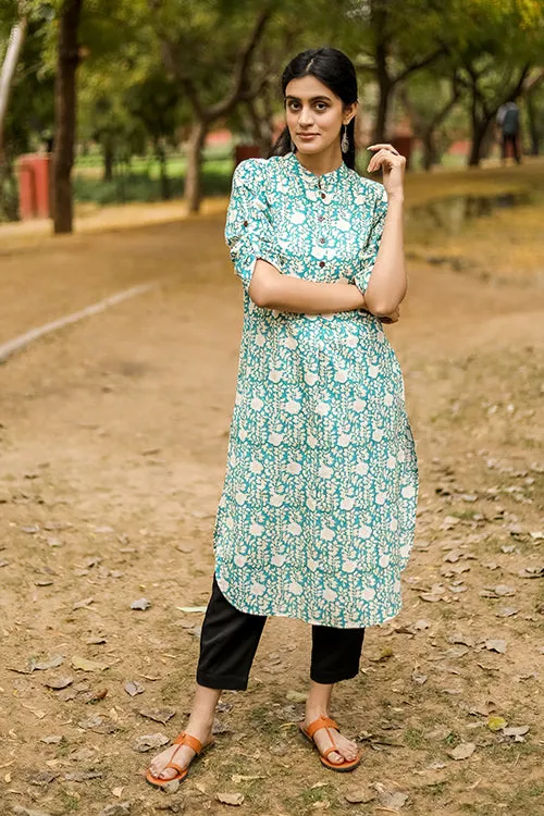 Sootisyahi 'Garden Glory' Azofree Handblock Printed Pure Cotton Kurti