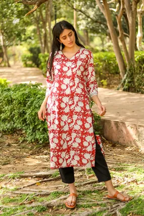 Sootisyahi 'Hidden Hibiscus' Azofree Handblock Printed Pure Cotton Kurti