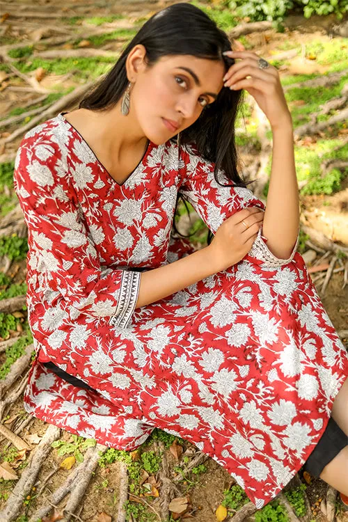 Sootisyahi 'Hidden Hibiscus' Azofree Handblock Printed Pure Cotton Kurti