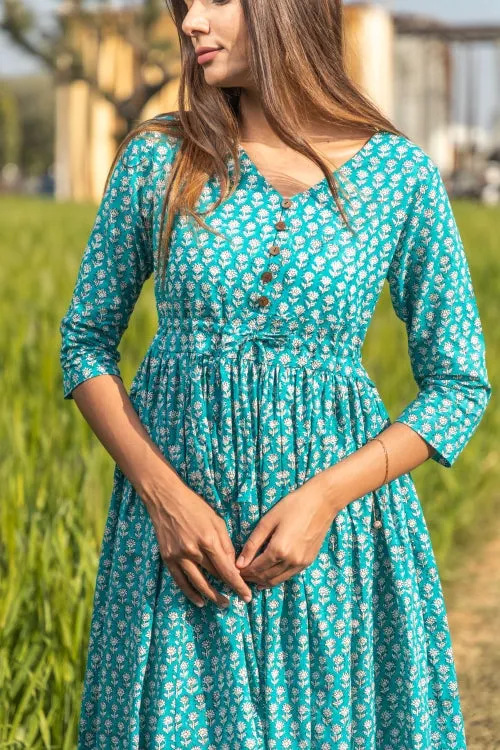 Sootisyahi 'Teel-n-Feel' Azofree Handblock Printed Pure Cotton Dress