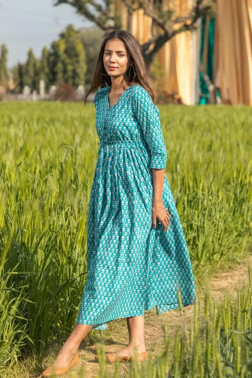 Sootisyahi 'Teel-n-Feel' Azofree Handblock Printed Pure Cotton Dress