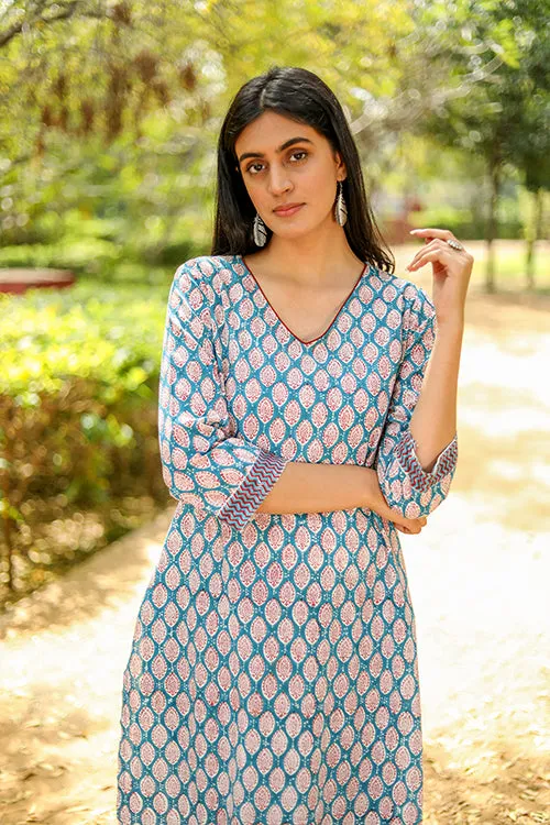 Sootisyahi 'Verdant Floret' Azofree Handblock Printed Pure Cotton Kurti