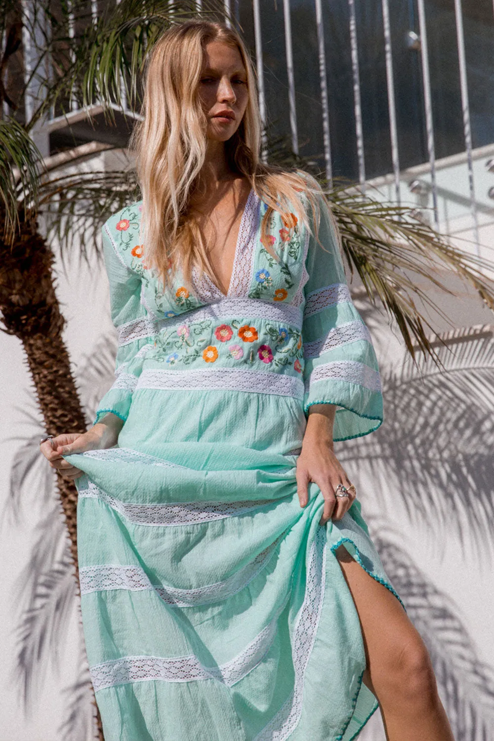 South Of The Border Mexican Maxi Dress - Aqua