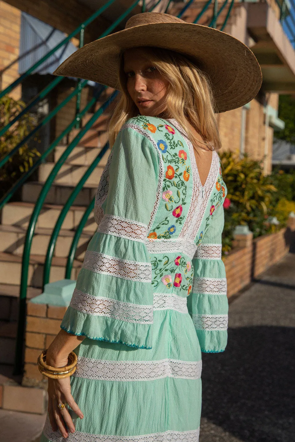 South Of The Border Mexican Maxi Dress - Aqua