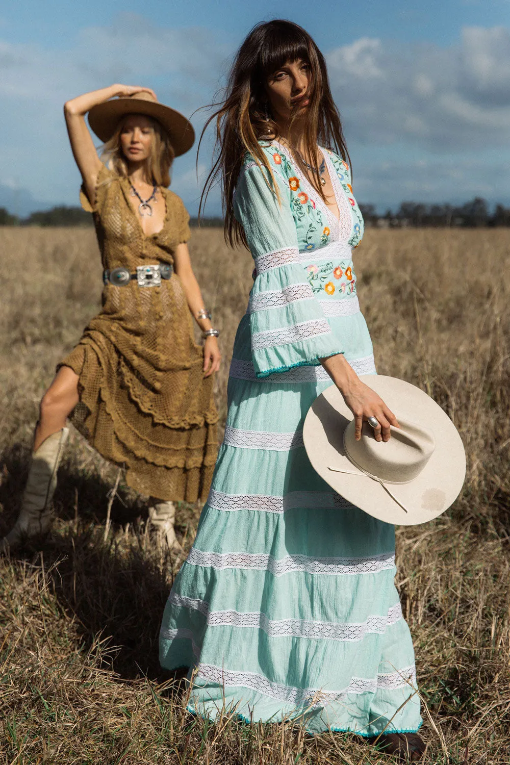 South Of The Border Mexican Maxi Dress - Aqua