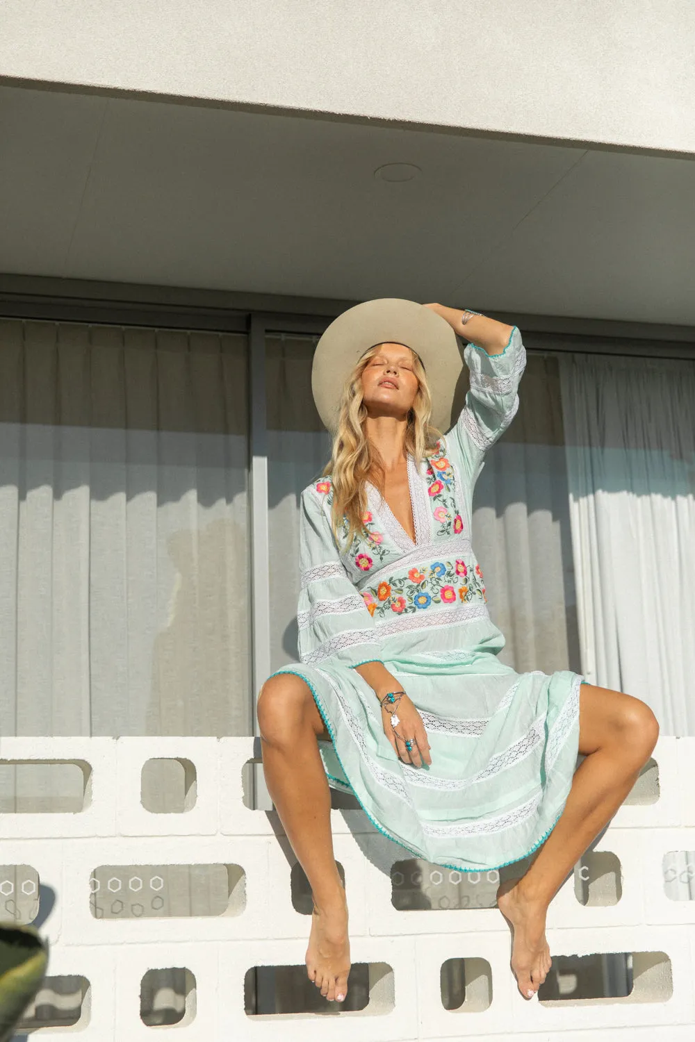 South Of The Border Mexican Maxi Dress - Aqua