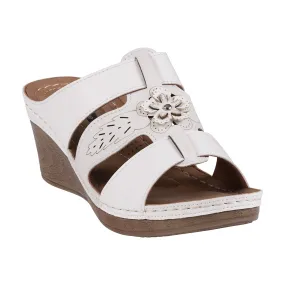 Spring White Open Toe Triple Band Flower Wedge Sandals