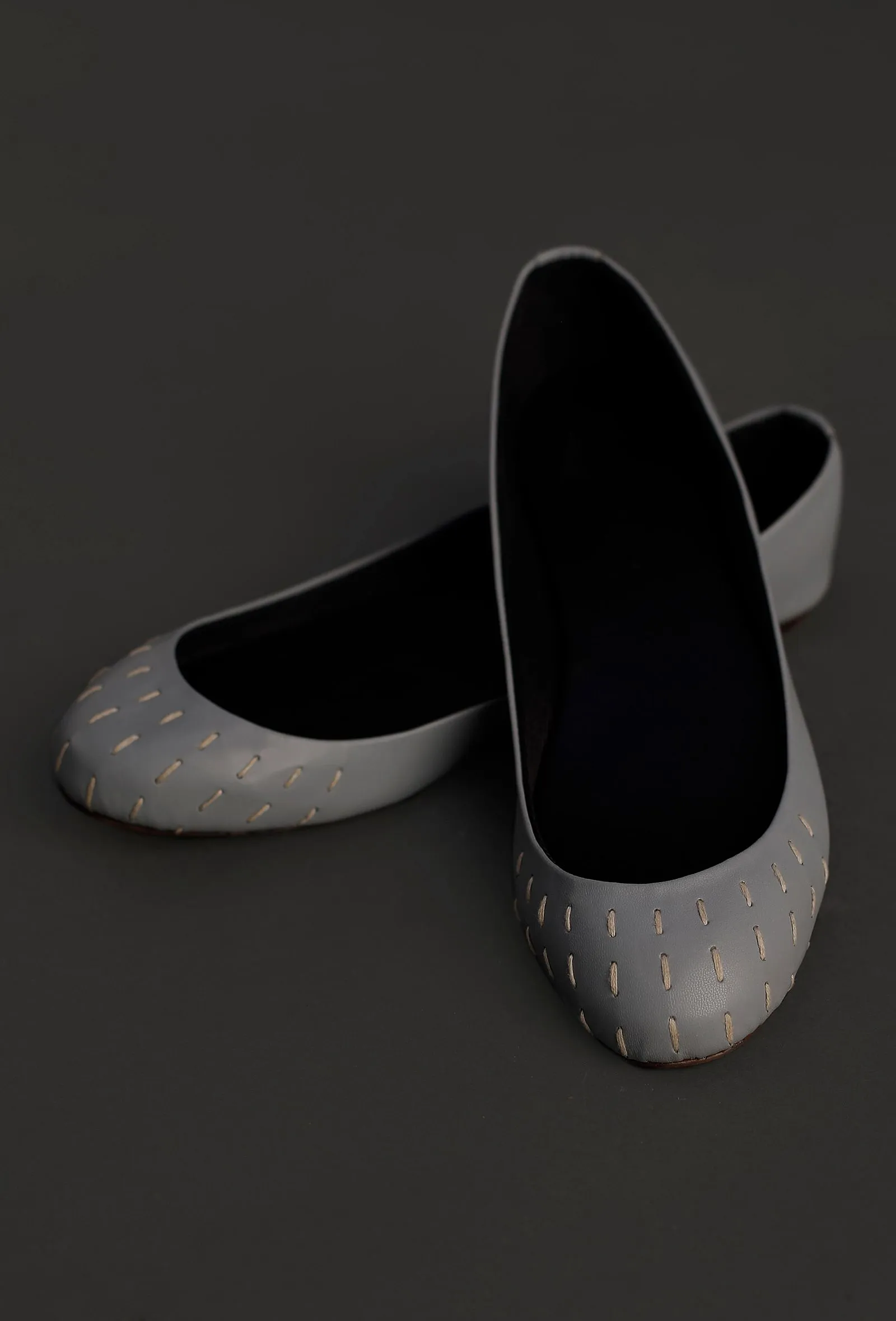 Steel Grey Cruelty Free Leather Flat Ballerinas