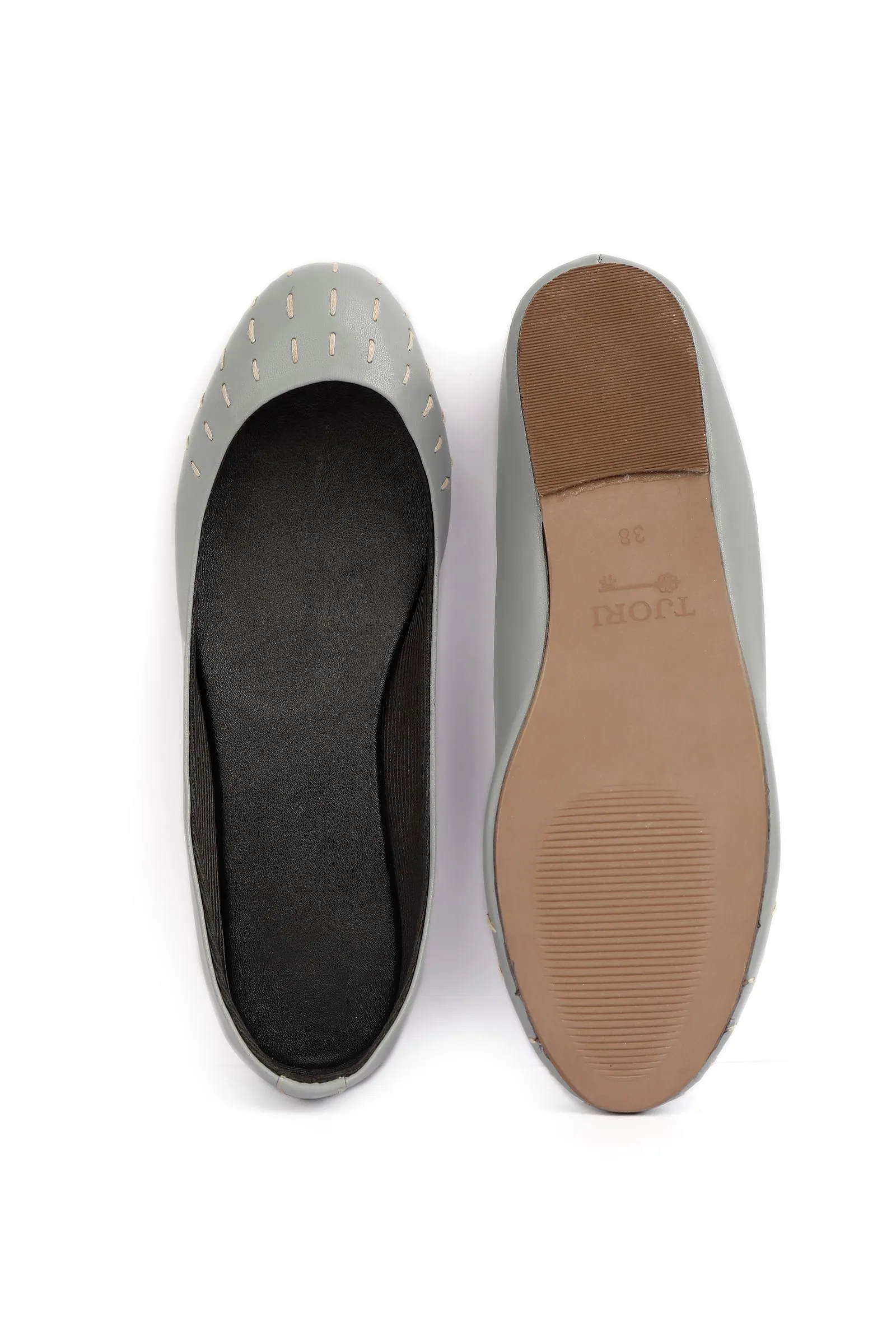 Steel Grey Cruelty Free Leather Flat Ballerinas