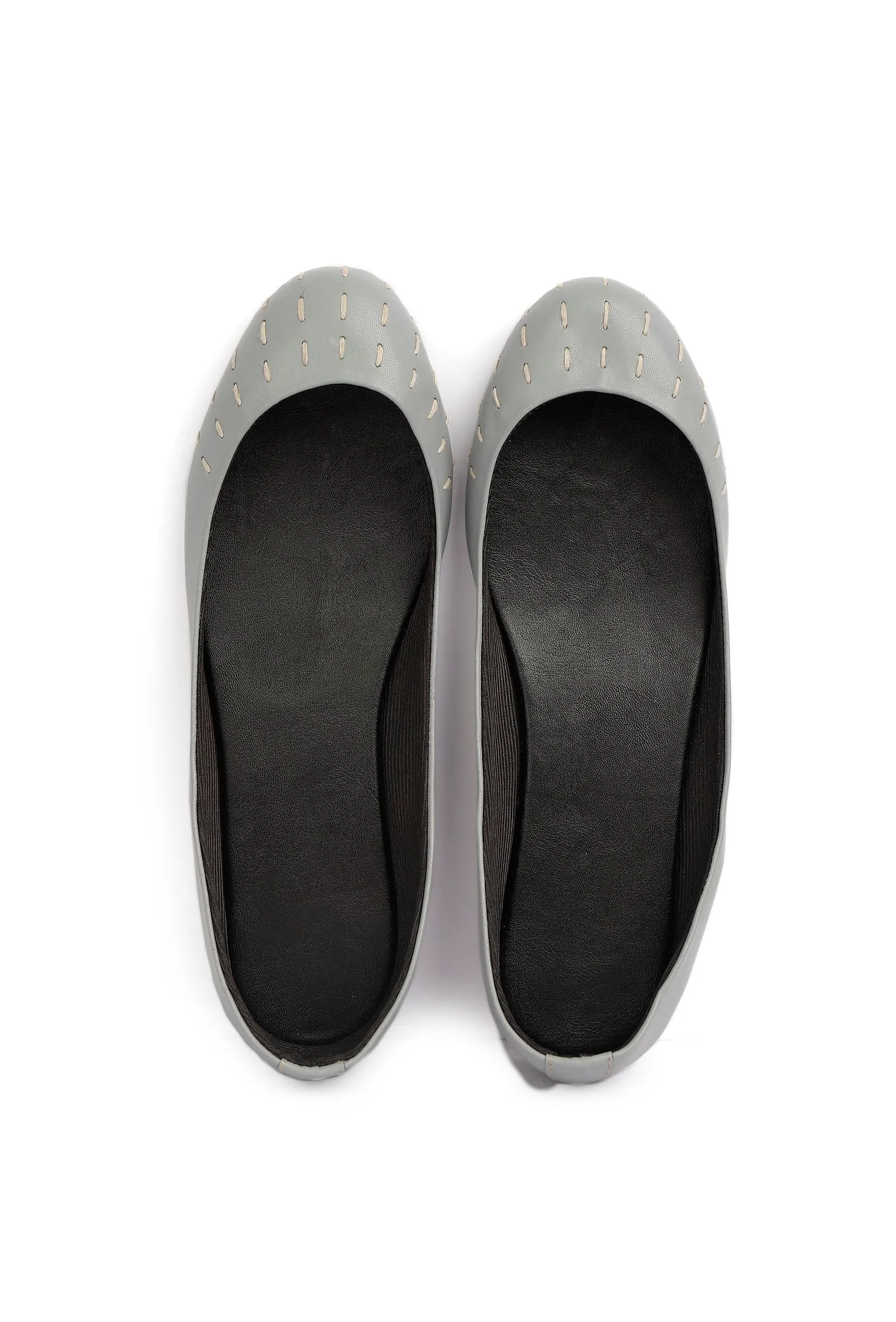 Steel Grey Cruelty Free Leather Flat Ballerinas