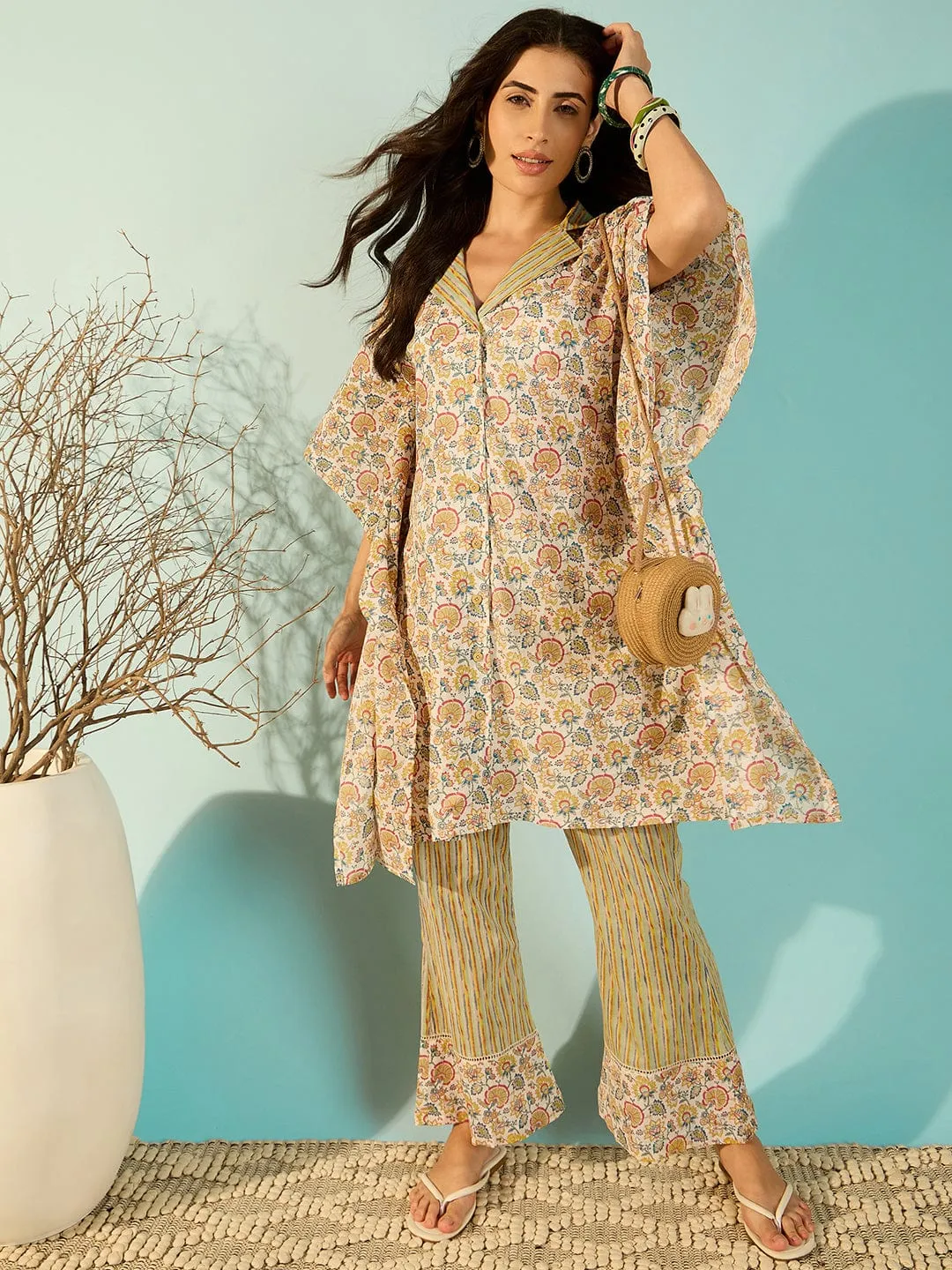 Stylish Cotton Print Kaftan Style Co-Ord Set For Women