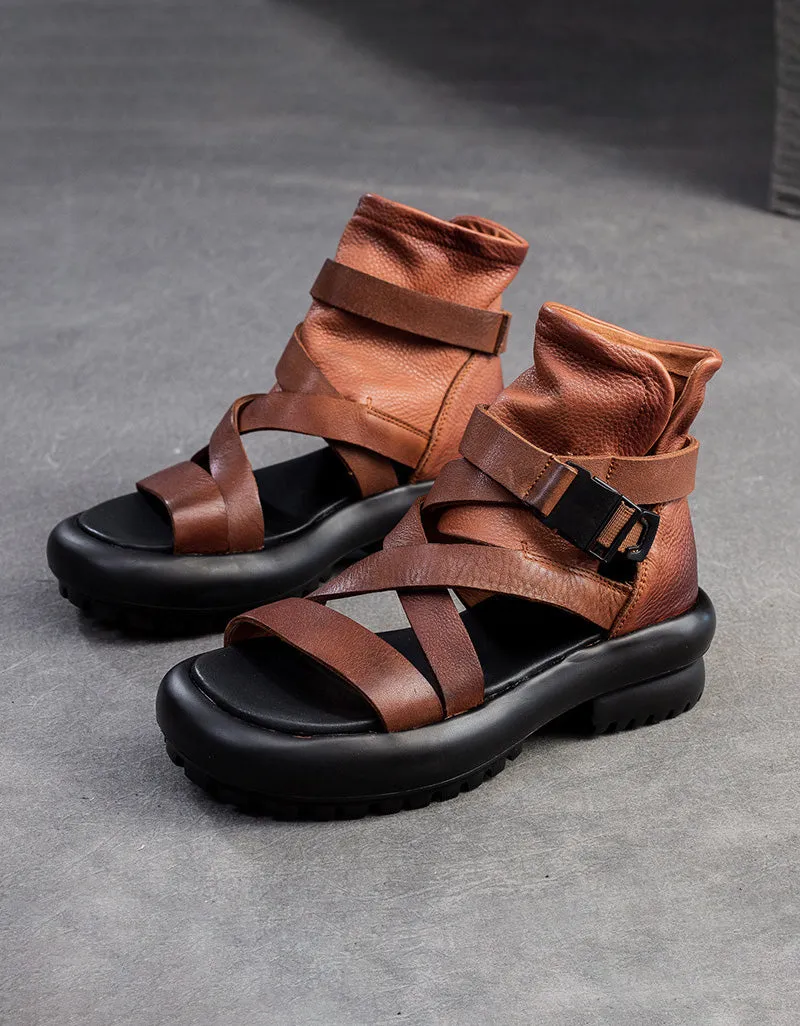 Summer Open Toe Soft Leather Strappy Sandals Boots