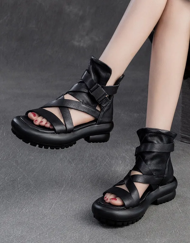 Summer Open Toe Soft Leather Strappy Sandals Boots